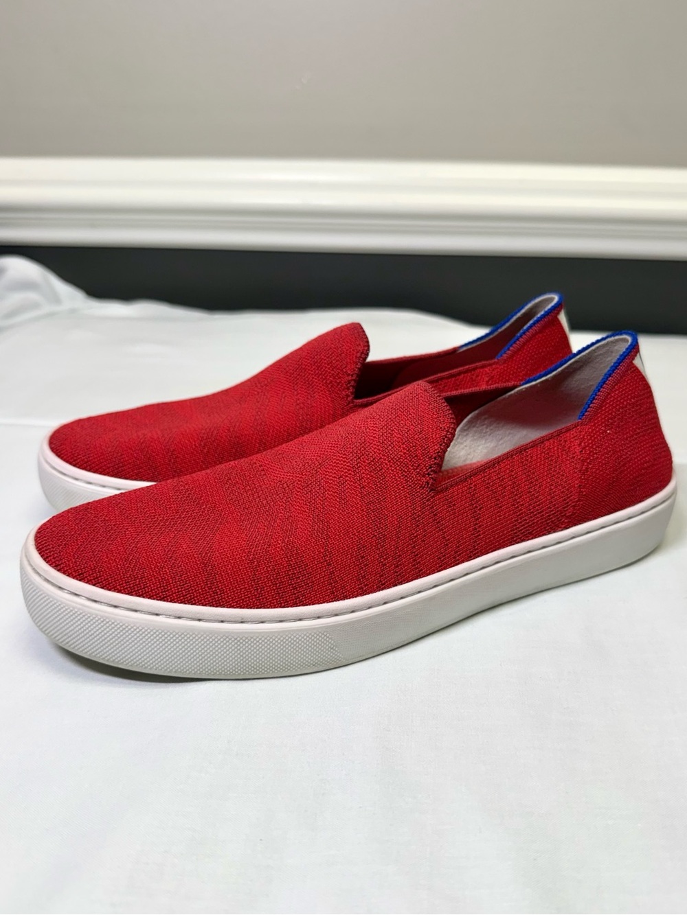 Rothy’s Original Slip On Sneaker Red Tiger Stripe Knit Women’s 7.5